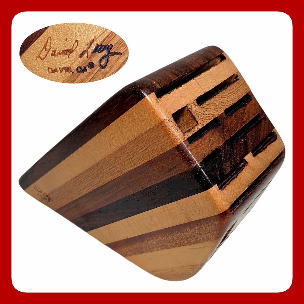 David Levy Artisan Striped Hardwood Knife Block Kitchen Storage Excellent